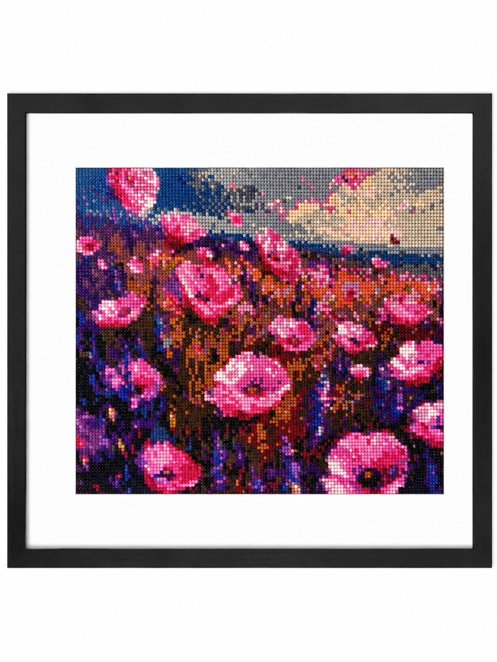 Framed Pink Floral Mosaic Wall Diamond Art - Home Art